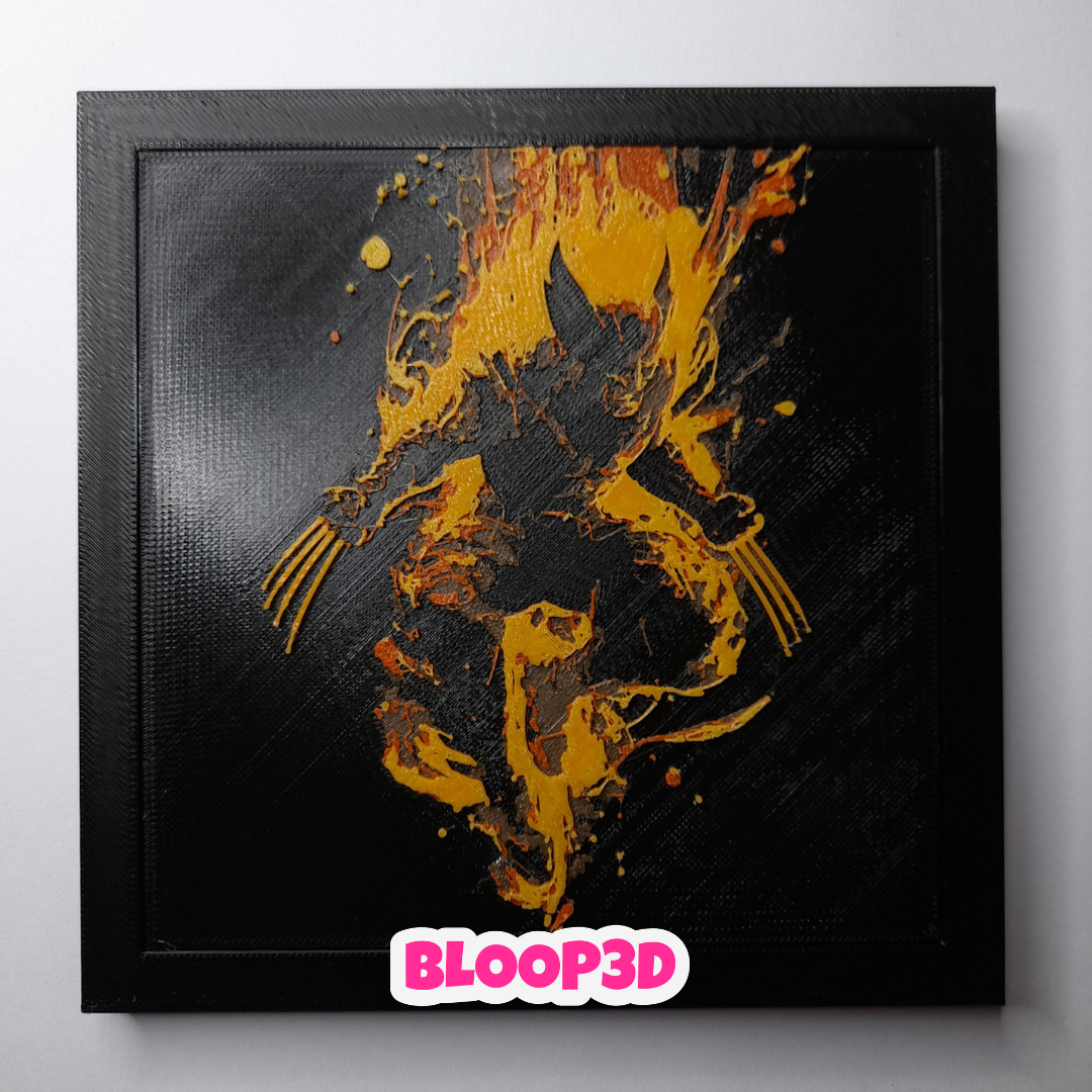 Cuadro de Wolverine impreso en 3D con marco 15x15 cm