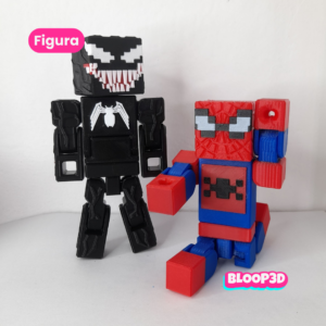 Combo Spiderman + Venom Flexy estilo Minecraft – Figuras articuladas 3D de 10 cm